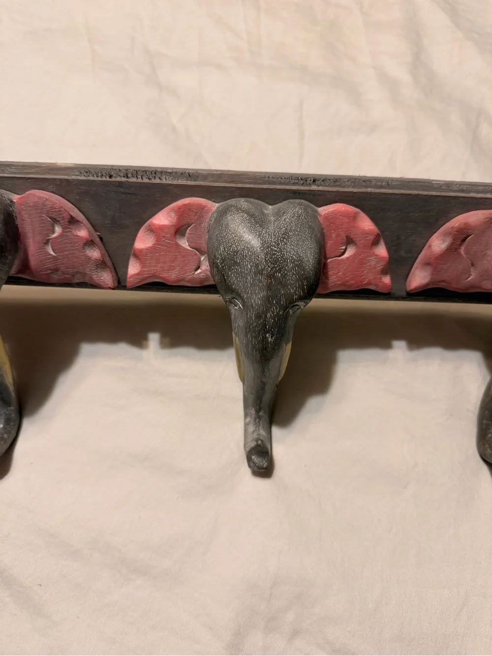 Handcrafted Elephant Wall Hook - Gray and Pink